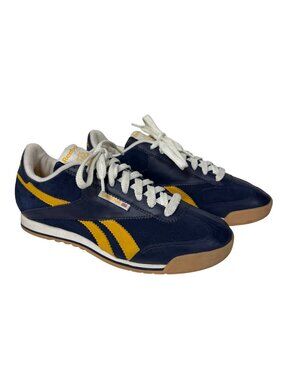 Vintage 1998 Reebok Classic Leather Nylon Navy Gold Sneakers Mens US 11